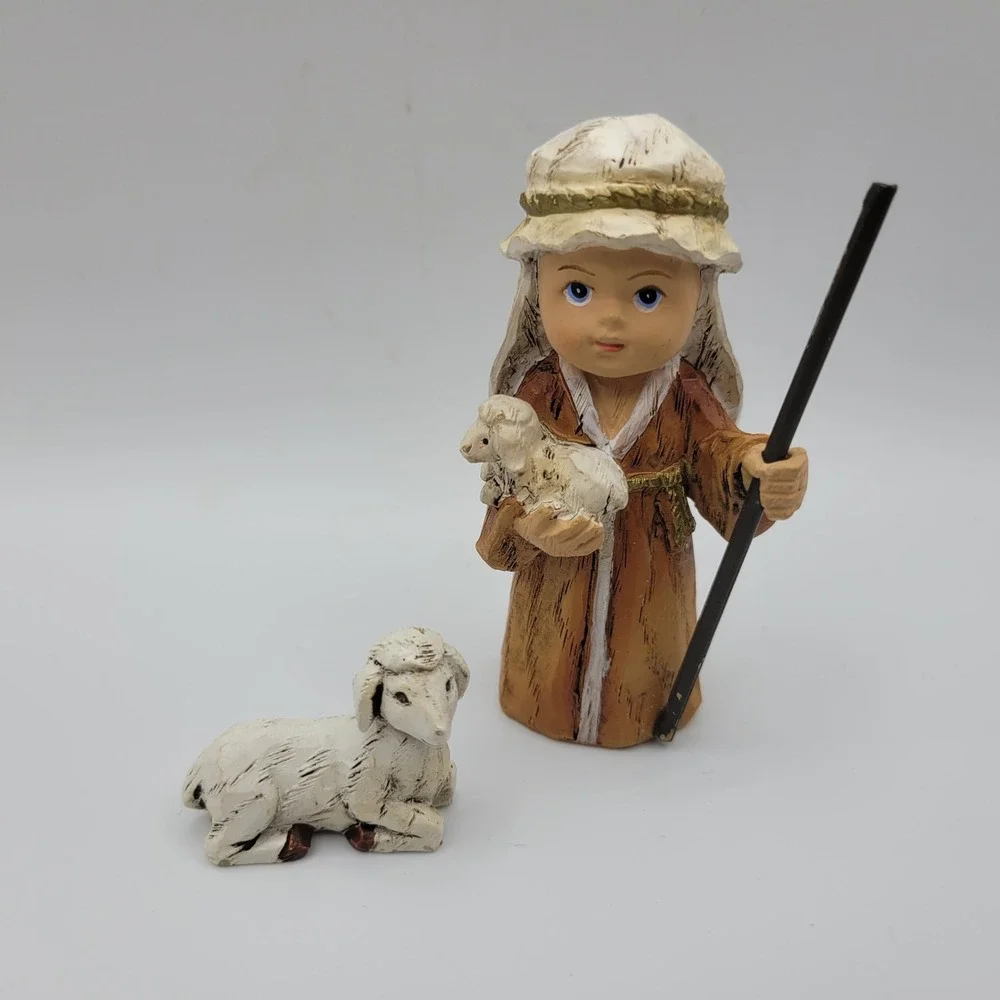 Small Nativity Shepherd‎ Angel Lamb Figurines Christmas Decor Set Replacement Pc